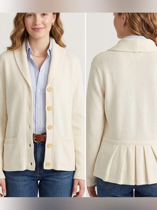 Chaps Sweaters - Chaps Classics Off-White Cotton Chunky Knit Button-Up Cardigan with Pleated Back